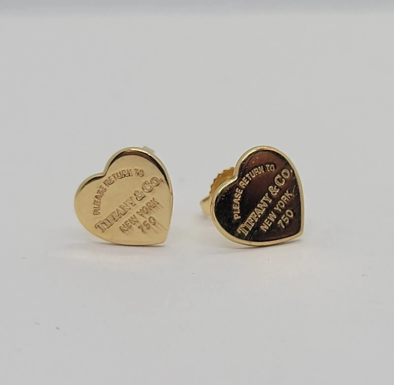 Yellow Gold Heart Tag Stud Earrings