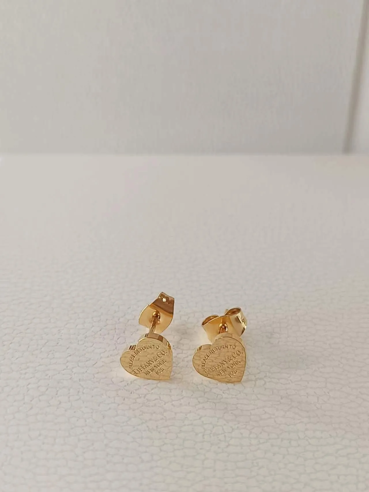 Yellow Gold Heart Tag Stud Earrings