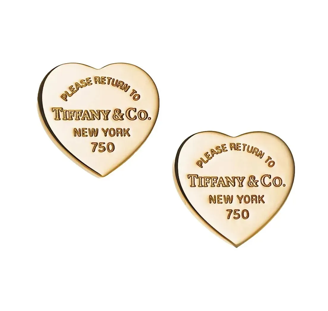 Yellow Gold Heart Tag Stud Earrings