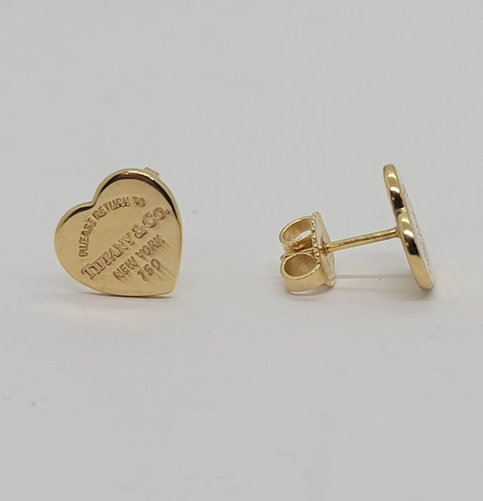 Yellow Gold Heart Tag Stud Earrings