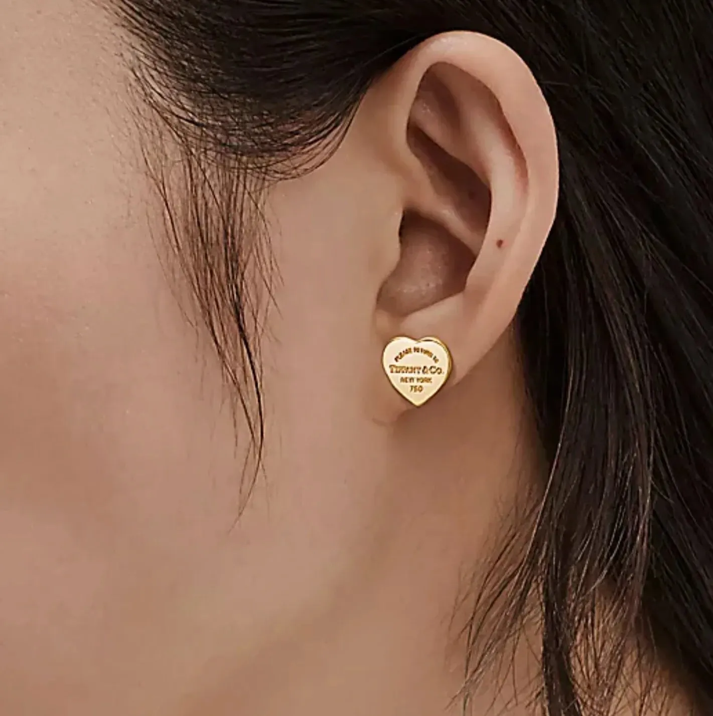 Yellow Gold Heart Tag Stud Earrings